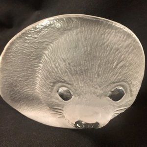 Mats Jonasson Baby Seal Pup Art Glass Paperweight Signed Numbered 90s Vintage